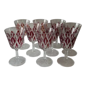 Set of 9 Vintage Vmc Reims French Harlequin Cordial Glasses