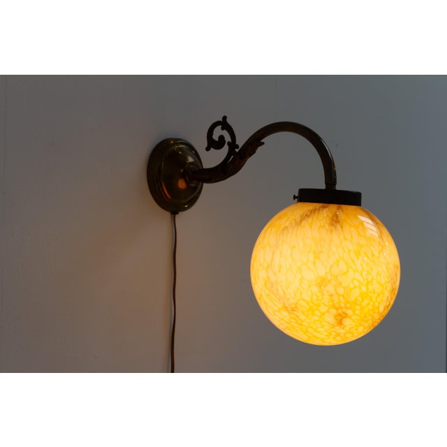 Italian Art Nouveau Glass and Brass Moon Wall Light, 1920s For Sale - Image 11 of 18