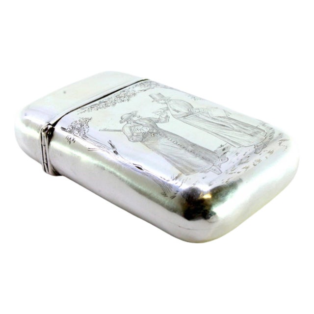 Plain Silver Cigarette Case with Monogram Card For Sale