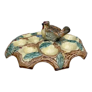 Belgium Majolica Egg Plate With Bird, Circa 1880