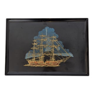 Mid 20th Century Mid-Century Modern Couroc Serving Tray With Statue of Liberty and Ship Inlay For Sale