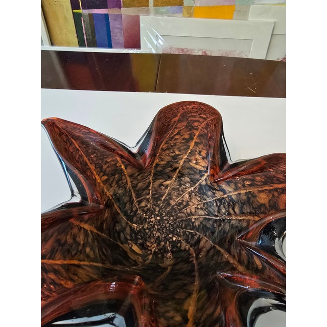 A very fine vintage original Italian murano style leaf form centerpiece. Having gold inclusions for a very dramatic effect...