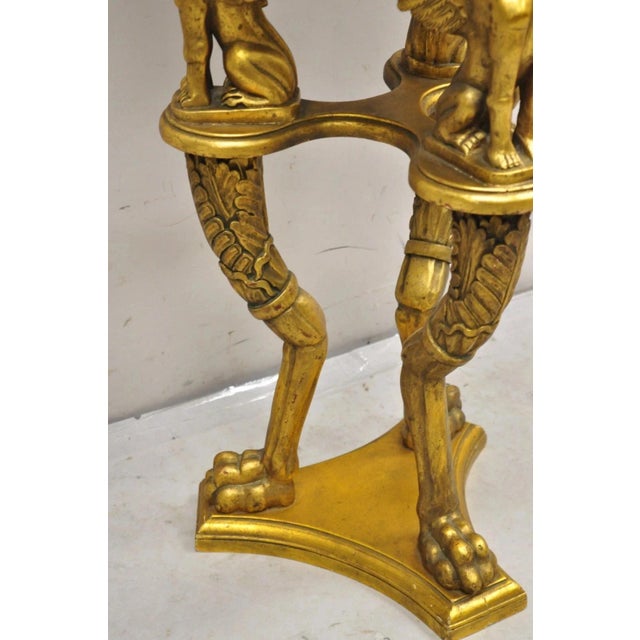 Late 20th Century Egyptian Revival Gold Giltwood Marble Top Sphinx Pedestal Side Table Plant Stand For Sale - Image 10 of 12