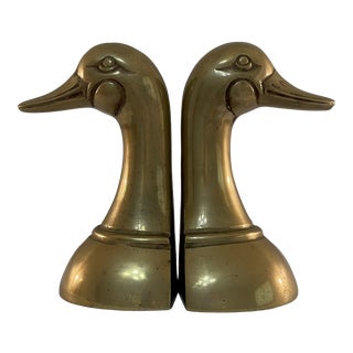Mid-Century Solid Brass Duck Bookends - a Pair For Sale