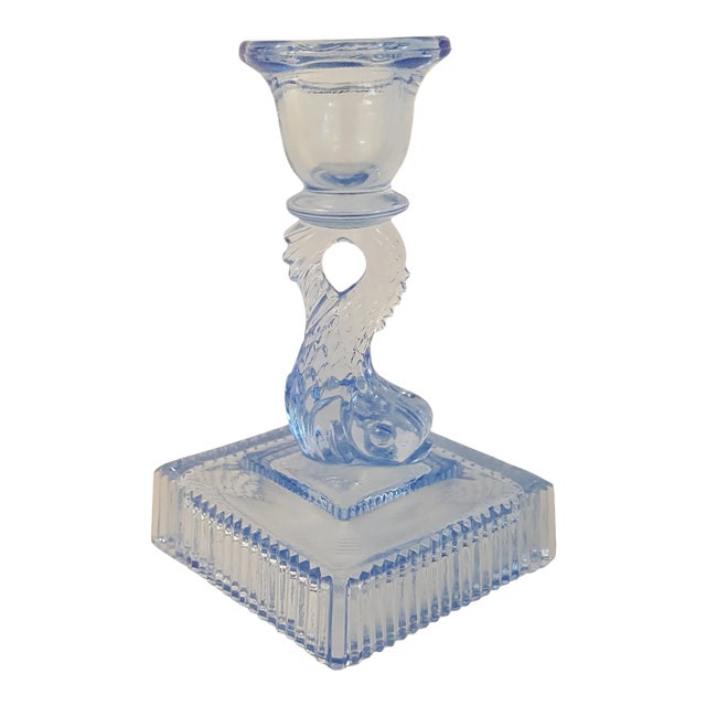 1930s Imperial Dolphin Glass Candle Holder For Sale