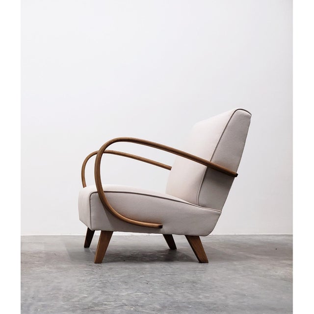 1930s Bentwood Armchair with Beige Upholstery by Jindrich Halabala, 1930s For Sale - Image 5 of 12