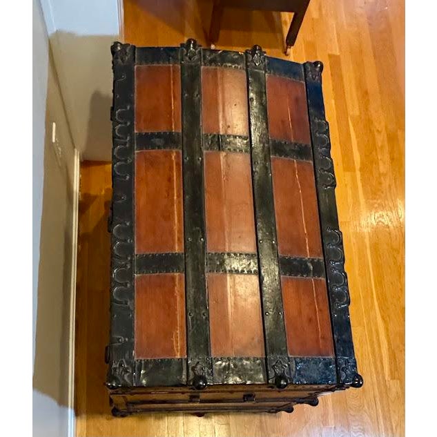 Wood 19th Century Antique E.J. Jones New York Dome Top Steamer Trunk For Sale - Image 7 of 10