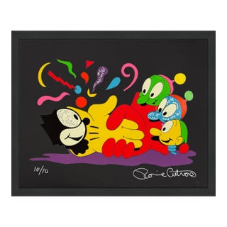 Ronnie Cutrone, No Glove No Love (Black), Unique Hand Embellished Serigraph, Signed, Framed, 1988 For Sale