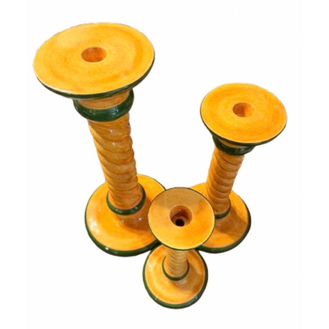 Rustic European Vintage Italian Tuscan Design Large Ceramic Candleholders - Set of 3 For Sale - Image 3 of 10