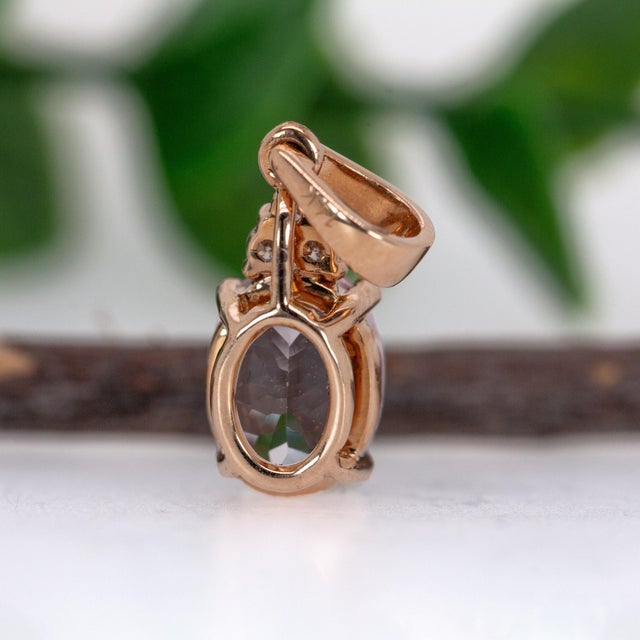 1ct Morganite Pendant W Diamond Accents in Solid 14k Rose Gold | Ov 8x6mm For Sale In Columbus - Image 6 of 7