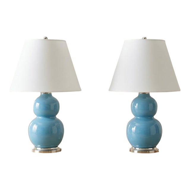 Mid-Century Modern Stunning Pair of Christopher Spitzmiller Gourd Lamps Robin's Egg - Pair For Sale