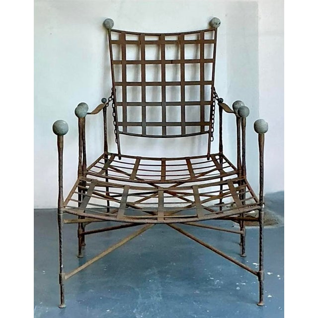 Metal Vintage Boho Wrought Iron Lounge Chair and Ottoman After Tempestini, 2 Pieces For Sale - Image 7 of 11