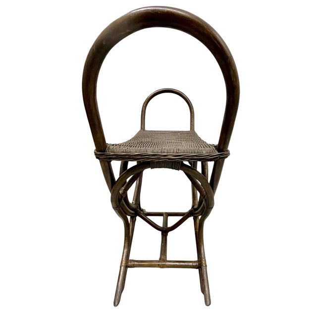 Late 20th Century Vintage Woven Rattan & Bamboo Stool With Sculptural Loop Base For Sale - Image 5 of 18