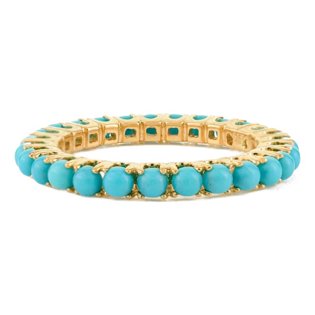Summer Natural Turquoise 14k Gold Eternity Band Size 6 For Sale