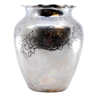 Silver Vase with Engraved Floral Motifs and Wavy Rim For Sale