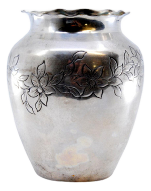 Silver Vase with Engraved Floral Motifs and Wavy Rim