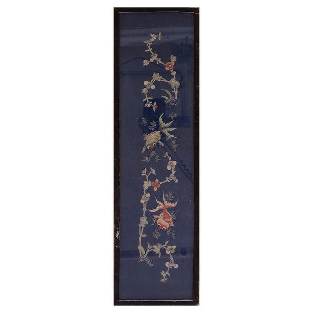 1920s Blue Koi Fish Antique Chinese Textile With Frame 0' 8''x 1' 10'' Woven Wool Carpet Rug For Sale - Image 9 of 9