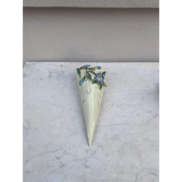 French Majolica Wall Pocket With Flowers circa 1890.