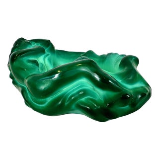 Art Nouveau Style Malachite Glass Bowl by Carlo Conte for František Halamas Železný Brod Workshops, 1940s For Sale
