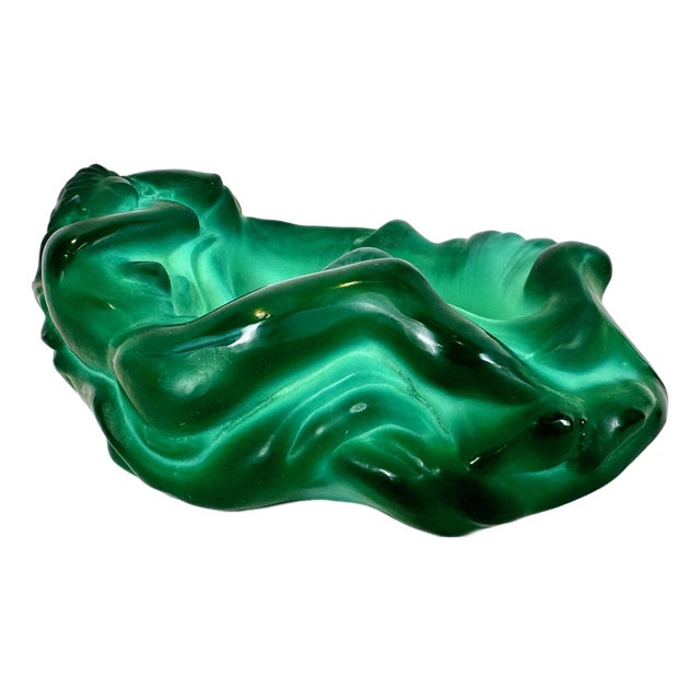 Art Nouveau Style Malachite Glass Bowl by Carlo Conte for František Halamas Železný Brod Workshops, 1940s For Sale