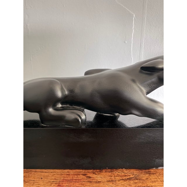 Mid 20th Century Art Deco Revival Black Panther Sculpture on Leatherized Pedestal Base For Sale - Image 4 of 12