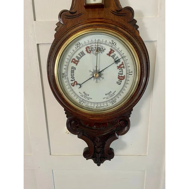 Victorian Carved Oak Banjo Barometer, 1860s For Sale - Image 3 of 9