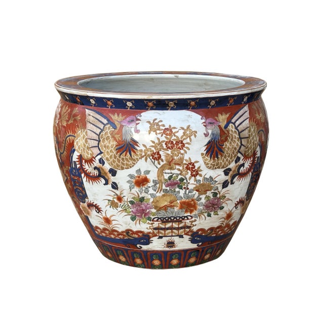 Asian Oriental Vintage Porcelain Red Copper Color Phoenix Graphic Pot Planter For Sale - Image 3 of 12
