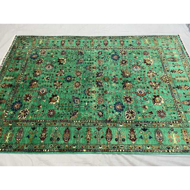 Art Deco Turquoise Sultani Persian-Inspired Floral Rug, 5'8" X 8'2" For Sale - Image 3 of 14