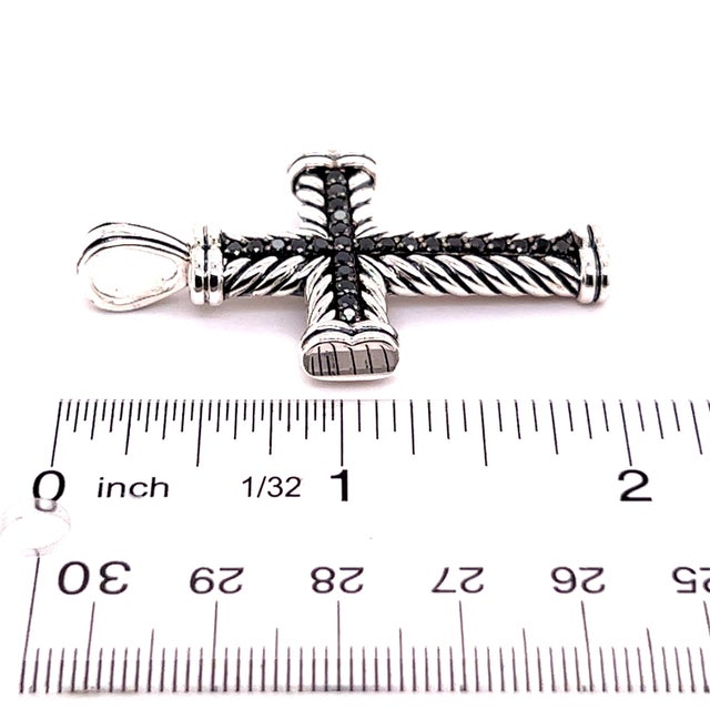 1990s David Yurman Black Diamond Chevron Silver Cross Pendant 16.5g Estate For Sale - Image 14 of 14