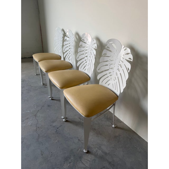 Johnston Casuals Monstera Leaf Back Indoor/Outdoor Metal Dining Chairs – Set of 4 For Sale - Image 4 of 12