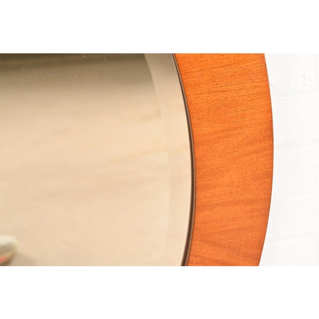 Charles Pfister for Baker Furniture Art Deco Primavera and Burl Wood Large Round Wall Mirror For Sale - Image 9 of 12