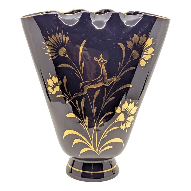Vintage Italian Gold and Black Vase by Saca, 1940s For Sale