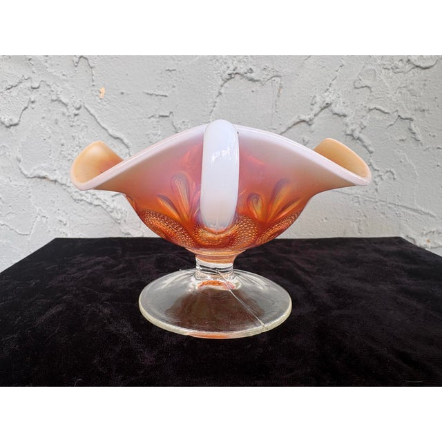 Glass Antique Dugan Carnival Glass Peach Opalescent “Octopus & Shell” Two-Handled Compote, c.1910 For Sale - Image 7 of 11