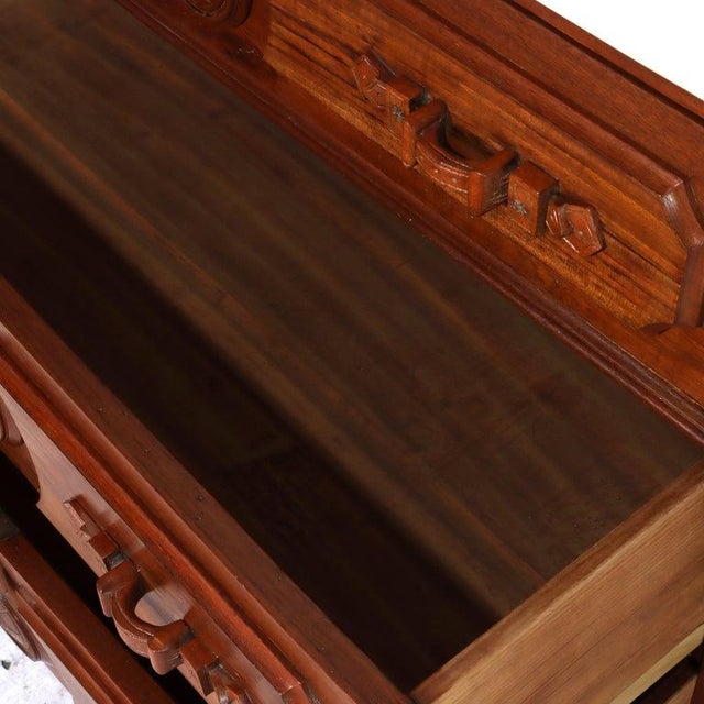 Antique Walnut 3-Drawer Marble Top Chest With Carved Medallions & Pulls C1890 For Sale - Image 15 of 18