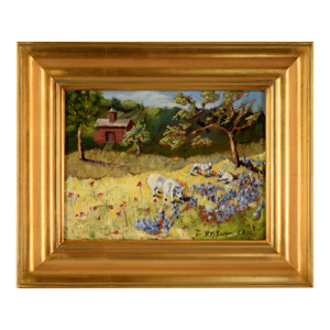 "Yellow Meadow With Sheep" Farmhouse Landscape by Richard M. Bacon