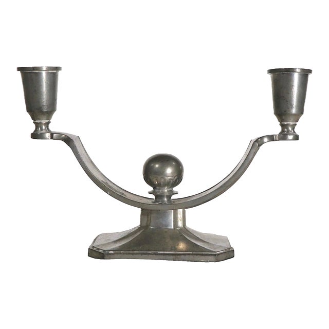 Art Deco Pewter Candlestick by Danish Maker Just Andersen C 1920's For Sale