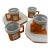 1950s Mid-Century Modern Trend by Nasco Geometric Orange and White Ceramic Mug and Saucer Set - 9 pcs For Sale