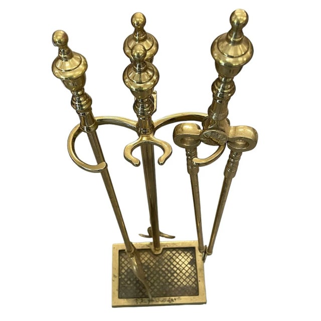 Metal Antique Brass Fireplace Tool Set - 4 Pieces For Sale - Image 7 of 7
