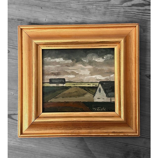Atmospheric original landscape painting signed “th. Goth”. the composition depicts a rural landscape with farmhouse, open...