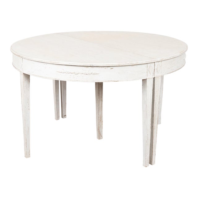 20th Century White Swedish Gustavian Large Dining Table Expanding With Leaves For Sale