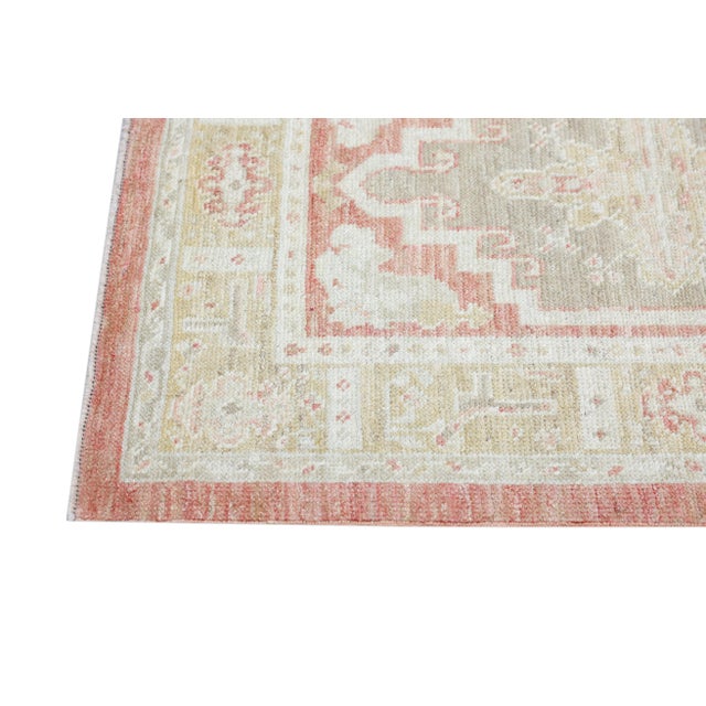 Modern Turkish Oushak Rug Soft Coral & Olive Handwoven Wool Rug 2'11" X 4'3" For Sale - Image 3 of 9
