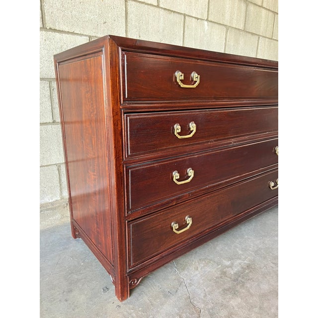 Chinese Chinese Four Drawer Solid Rosewood Chest With Decorative Brass Hardware For Sale - Image 3 of 13