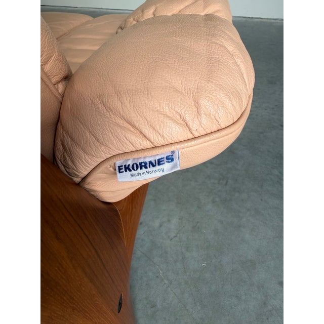Peach Vintage Ekornes Montana Leather and Teak Sofa For Sale - Image 8 of 12