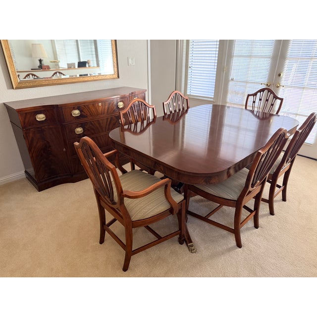 Wood Vintage Thomasville Chair Company Mahogany Duncan Phyfe-Stye Dining Room Table and Chairs For Sale - Image 7 of 7