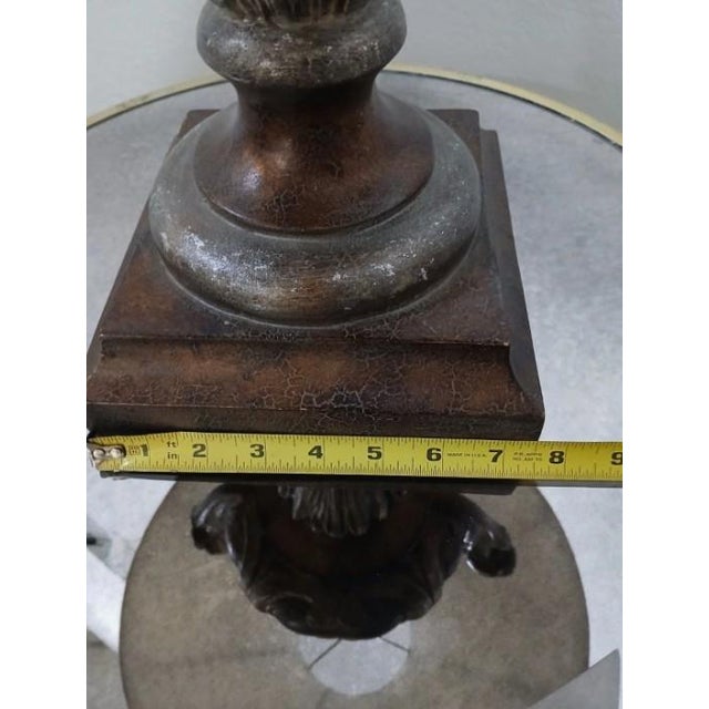 1950s Royal Edwardian Carved Urn Lamp Brown Bronzed Renaissance Avant-Garde W Shade For Sale - Image 13 of 16