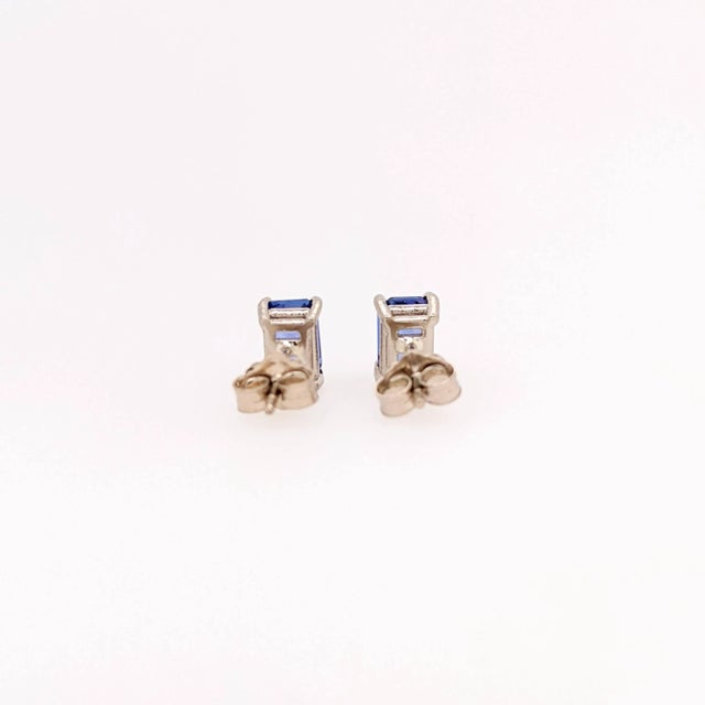 2020s Tanzanite Solitaire Stud Earrings in Solid 14k Gold Emerald Cut - 2 Pieces For Sale - Image 5 of 6