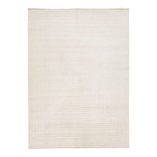 2010s Ivory Modern Seamless Moroccan Style Handmade Wool Rug by Apadana For Sale