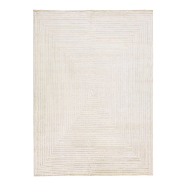 2010s Ivory Modern Seamless Moroccan Style Handmade Wool Rug by Apadana For Sale