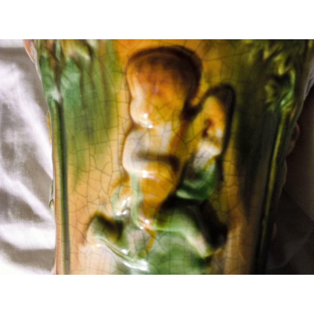 Green Rare Antique C. 1910 J.W. Brush -McCoy Majolica Pottery Planter/Jardinier – "W" Mark With Maker's Base Drainage Hole For Sale - Image 8 of 15