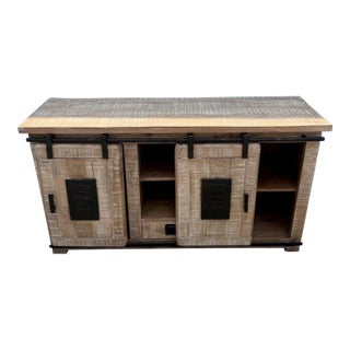 Industrial Iron & Wood Media Cabinet For Sale